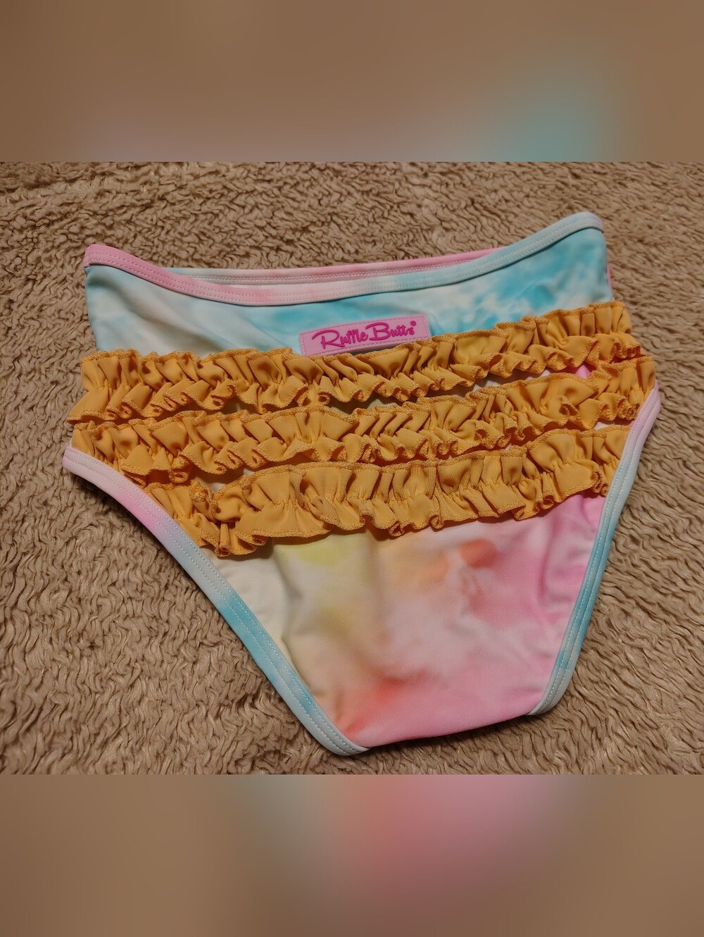 Ruffle Butts Girls Swim Suit Bikini Bottoms Tie Dye Orange Ruffle Briefs Size 8
